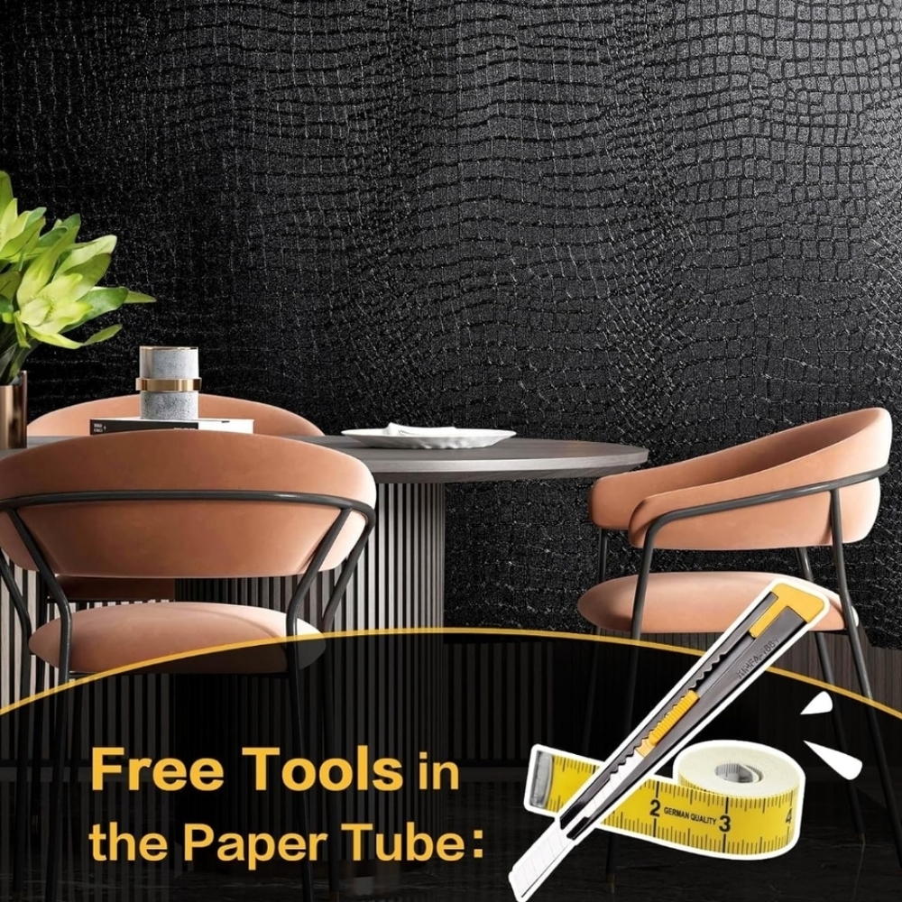Black Peel and Stick Crocodile Textured Wallpaper - Picture 2 of 4